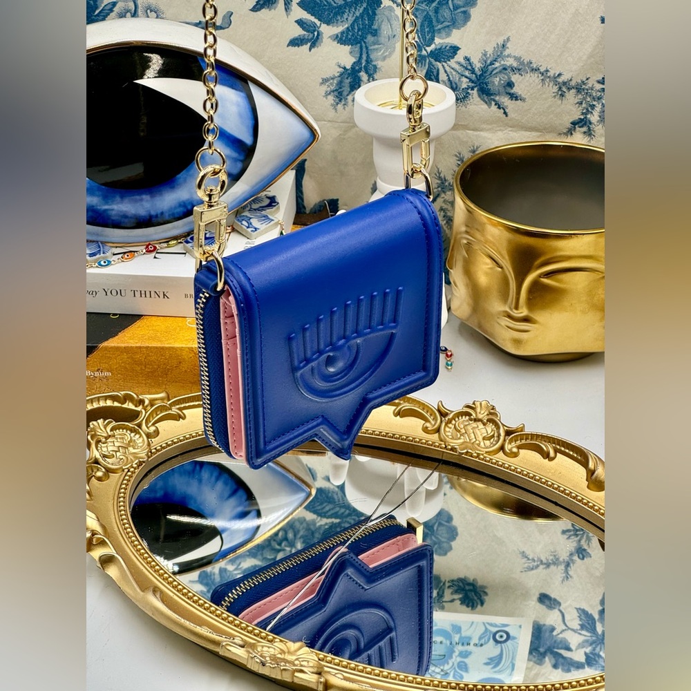 🆕 CHIARA FERRAGNI 🧿 BNIB Eyelike Motif Chain Linked Wallet - Blue - WOC - Picture 7 of 15